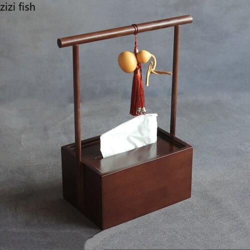 Bamboo Tissue Box with Handle Desktop Decorative Ornaments Handmade Solid Wood Tissue Storage Box Napkin Holder Paper Towel Tube