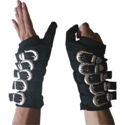 Retro MJ Michael Jackson Bad bandage Black Metal Black Buckle Alloy Fashion Punk Club Gloves For Fans