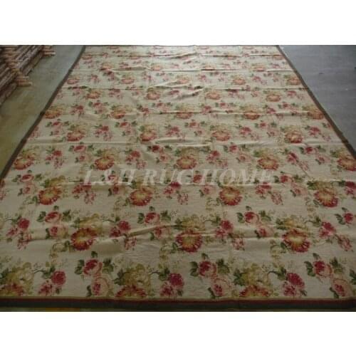 Free shipping 9'x12' handmade woolen rug, needlepoint woolen carpet, 100% New Zealand Wool with red roses high quality