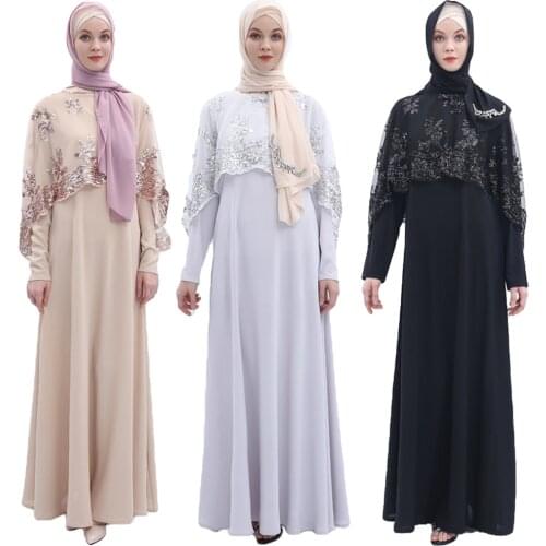 Sequins Hijab Abaya Dubai Women 2 Pieces Set Dress Muslim Clock Robe Scarf Maxi Jilbab Ramadan Party Gown Kaftan Turkey Morocco