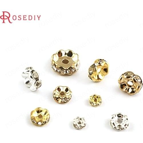27483)20PCS 4MM 6MM 8MM 10MM Wave Edge Brass with Glass Rhinestone Bracelets Spacer Beads Jewelry Findings Accessories