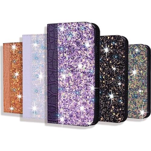 Luxury Glitter Bling Case For iPhone 11 pro max X XR XS Max Leather Flip Book Case for iPhone 7 8 6 6S Plus 5S Stand Cover Coque
