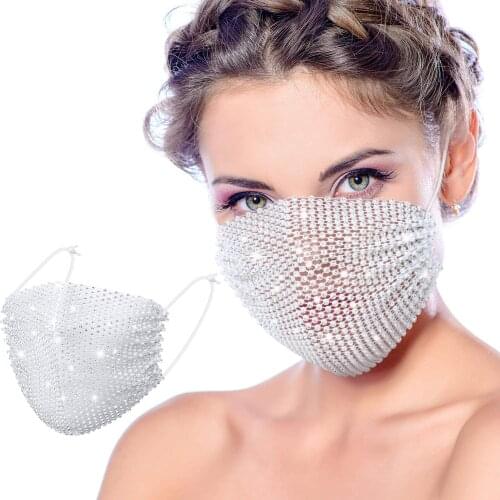 Black Dustproof Diamond Mask Pearls Rhinestone Mask Decor Jewelry for Face Reusable Fashion Masks for Women Desinger