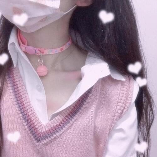 DDLG Cute 2Pcs Boll Collar Adult Adjustable Polyester Necklace Lovely With Bells Printed Sugar Cat Hasp Bell Neck Collar