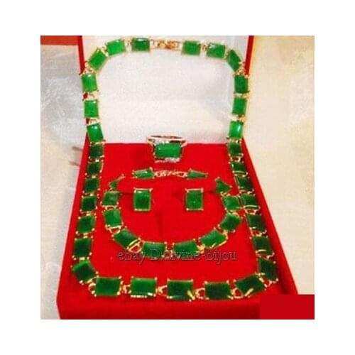 New Style Hot sale***Charming green jade necklace earrings bracelet ring:8# set Fashion Wedding Party Jewellery