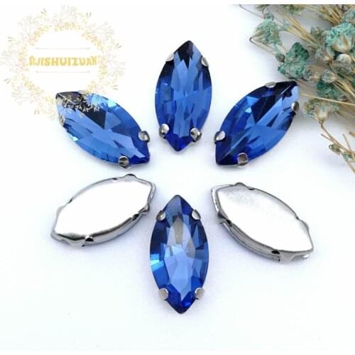Best-selling!Light Sapphire horse eye shape Glass Crystal sew on rhinestones with FOUR claw Diy shose accessories Free shipping