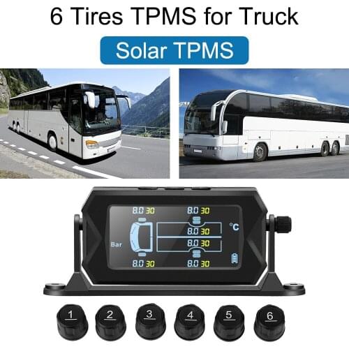 LEEPEE Car RV Truck TPMS Wireless Solar Tire Pressure Monitoring System Digital LCD Alarm with 6 External Sensors