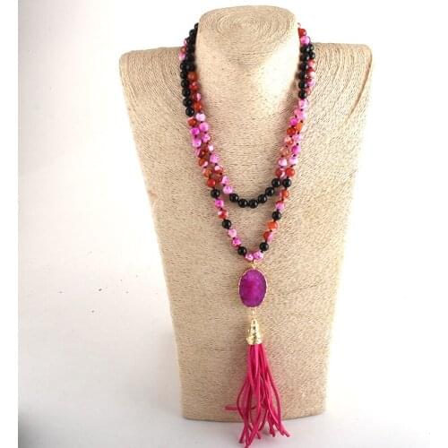 MD Fashion Boho Jewelry 108 Beads Knotted Stones Necklaces With Stone Druzy Links Long Tassel Necklace Women Gift Dropship