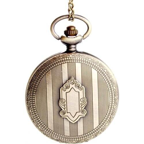 Badge Fob Watches Fashion Quartz Pocket Watch Vintage Necklace Pendant Clock Gift Bronze Pocket Watch Chain Necklace