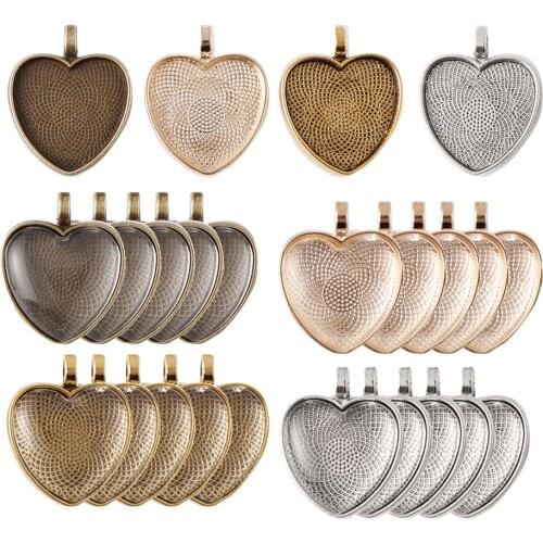 25mm Heart Tray Base Jewelry Necklace Pendant Set Bezel Blank DIY Base Set Pendant Tray + Transparent Glass 40 Pieces