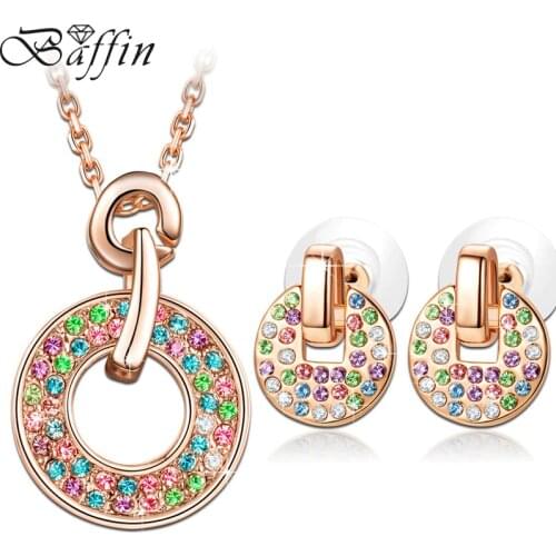 BAFFIN Rose Gold Color Circle Jewelry Set Crystals From Swarovski Fashion Pendant Necklace Piercing Earrings Women Accessories