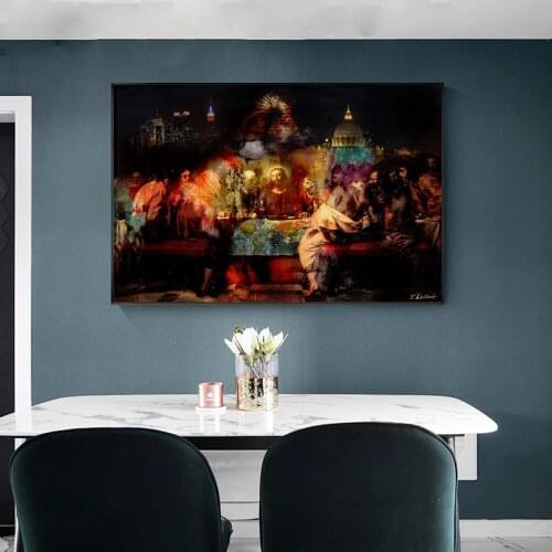 The Last Supper under the Night View of the City Wall Art Décor Posters and Prints Canvas Painting for Room Cuadros Decoration