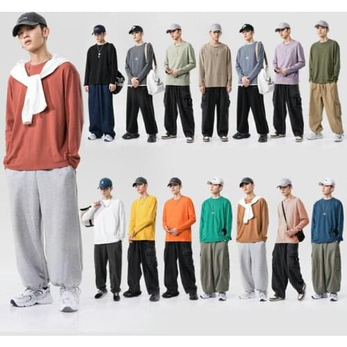 New Oversized Fashion Cotton Mens T-Shirt Long Sleeve Loose T Shirt Men 2020 Autumn Streetwear Casual Basic Tshirt Male Tees Top