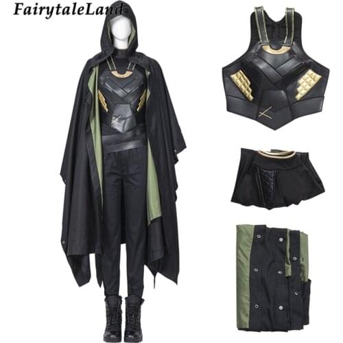 Newest Lady Loki Sylvie Cosplay Armor Outfit Adult Halloween The Variant Costume Battle Vest Black Cape