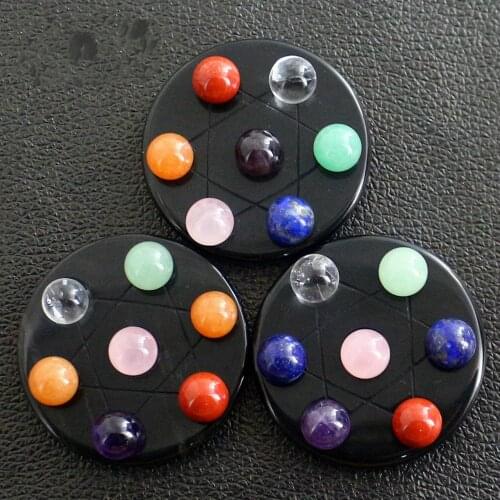 New The Seven Chakras Narural Obsidian BaseSemi-precious Stone Beads Geometry Seven Star with Crystal Beads Furnishing Articles