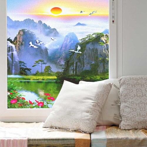 Window Film Privacy Scenery Pattern Frosted No Glue Glass Sticker Sun Protection Heat Control Window Coverings for Homedecor