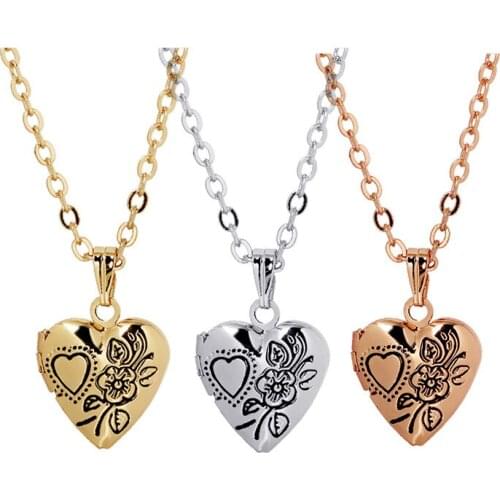 3pcs/Lot Vintage Flower Heart Photo Frame Pendant Necklace Floating Locket Can Open Women Men Memorial Jewelry Gift