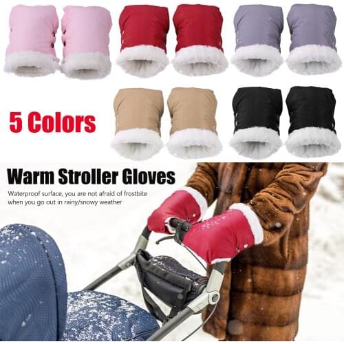 1 Pair Winter Warm Stroller Gloves Waterproof Windproof Baby Cart Fleece Hand Muff Mittens Pram Accessories