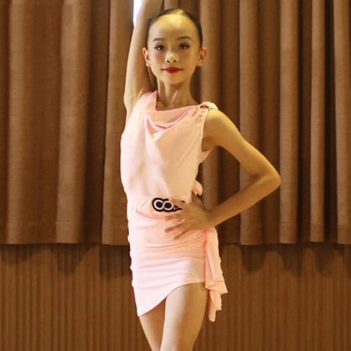 Girls' Latin Dance Dress Summer Practice Dance Wear Sleeveless Pink Dress Kids Latin Dance Costume Competition Clothes BL6668