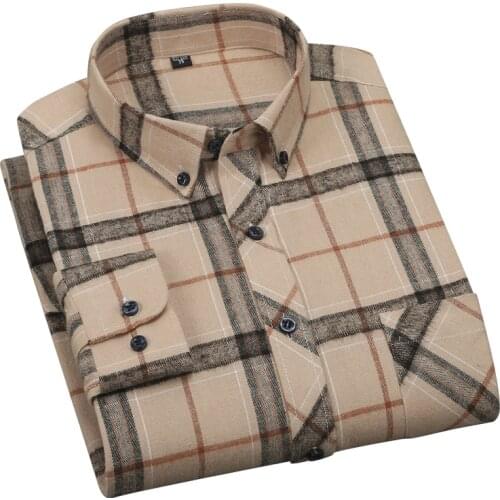 Aoliwen Brand 2021 100% Cotton Oxford Long Sleeve casual shirts for men Plaid Shirt Slim Fit Leisure Quality Men Clothing with