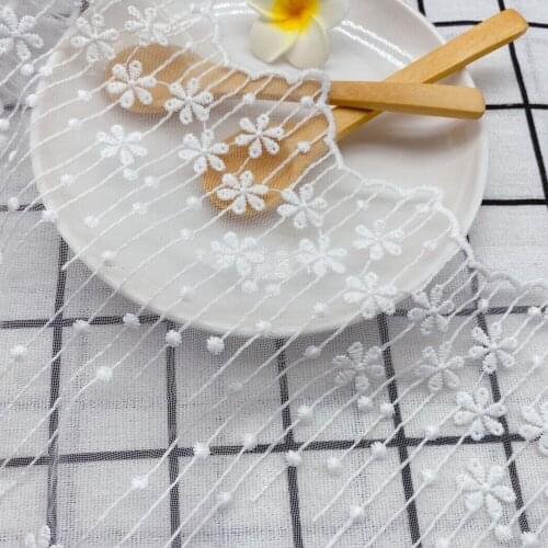 1Yard Cream Grid Mesh Embroidery Lace Fabric Wedding Dress Childrens Wear Decorative Fabric DIY 125cm wide