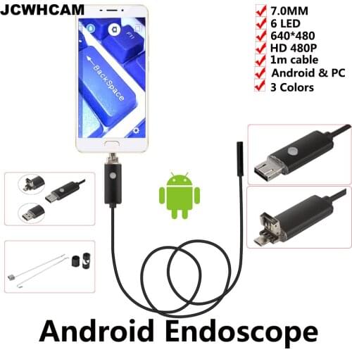 JCWHCAM 7MM USB Endoscope Android Camera 1M Tube Pipe Waterproof Phone PC USB Endoskop Inspection Borescope OTG Mini Camera