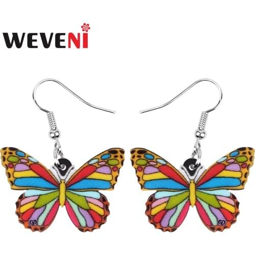 WEVENI Acrylic Floral Butterfly Earrings Big Lovely Insect Animal Dangle Drop Jewelry For Women Girls Charm Gift Accessories
