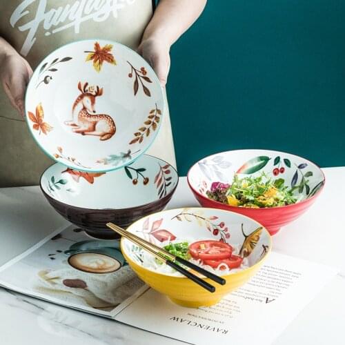 Japanese Ceramic Hand-painted Animal Noodle Rice Bowl Creative Ramen Bowl Household Tableware Under Glaze Color Large Soup Bowl