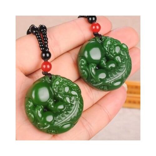 Zheru jewelry natural hetian jade green double mythical beast pendant necklace exquisite jewelry, best gift