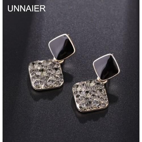 Earrings female geometric black full diamond oil drop earrings S925 silver needle hypoallergenic 2021 new fashion earrings