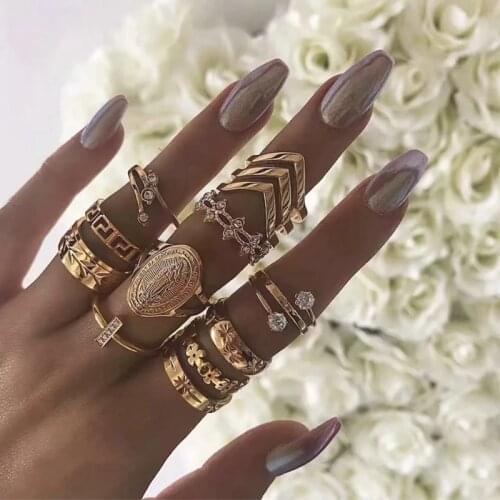 Fashion Gold Heart Midi Ring Sets For Women New Anillos Vintage Leaf Flower Crystal Opal Knuckle Rings Female Bohemian Jewelry