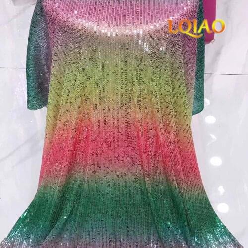 2020 New Arrival Fashionable Rainbow Changed Color Sequin Fabric Embroidery Nit Fabric Wedding Dairy Cloth DIY