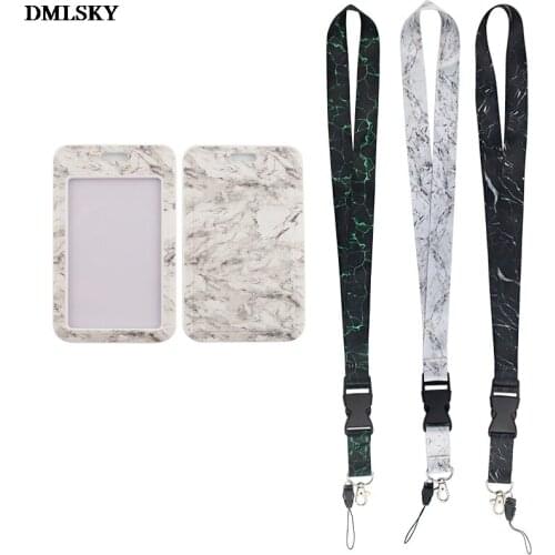 24pcs/lot MD139 DMLSKY Marble Lanyard Keychain Badge ID Card Mobile Phone Rope Neck Straps Accessories With ID Card Holder Gifts