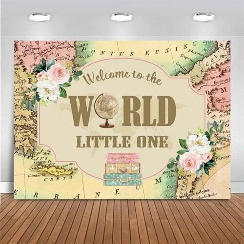 Baby 1st Birthday Backdrop Welcome To The World Birthday Party Photography Backdrop World Maps Photo Background Photo Studio