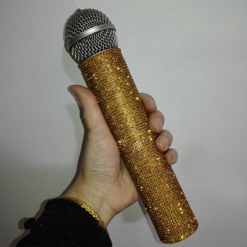 Host Singer DJ Dancer Flash Rhinestone Microphone Cover Gold Diamond Concert Singer Performance Stage Accessories VDB3442