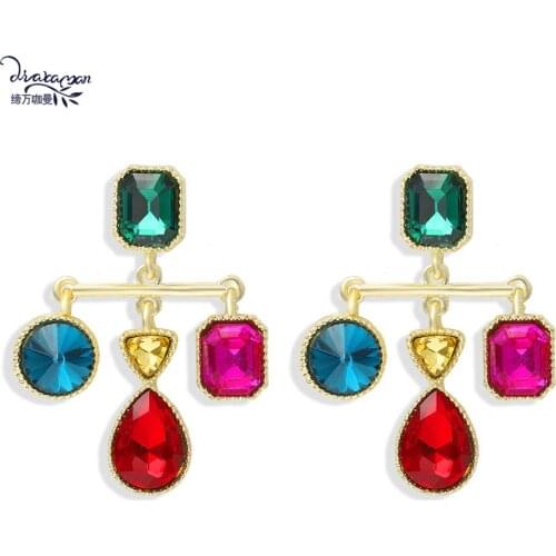 Dvacaman Geometric Crystal Statement Earrings Women Rhinestone Pendant Drop Earrings Wedding Party jewelry Wholesale Bijoux Gift