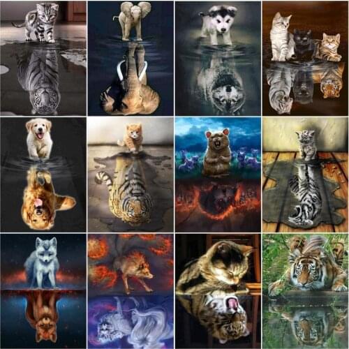 GATYZTORY Frame Diy Oil Digital Painting By Kits Inverted Reflection In Water Animal Abstract Acrylic Paint By Numbers For Adult