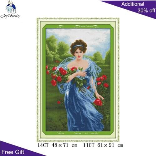 Joy Sunday Rose Beauty Home Decoration R423 Counted and Stamped Charming Roses Needlework Embroidery DIY Cross Stitch kits