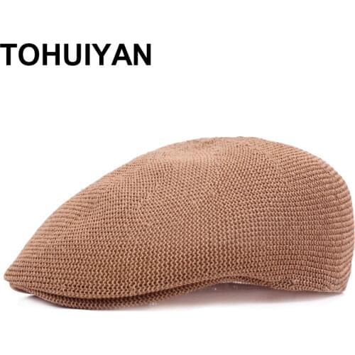 2021 Breathable Mesh Flat Caps For Men Solid Summer Newsboy Hats Women Gorras Planas Gatsby Caps Outdoor Baker Boy Cabbie Hats