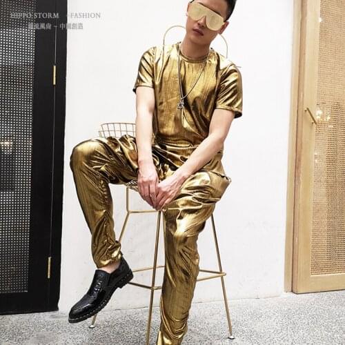 Hip Hop Costumes For Men Jazz Dance Clothes Nightclub Bar Male Performance Clothes Gold Top Harem Pants Hiphop Outfits XS2162