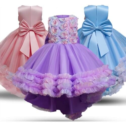 Summer Formal Ball Gown Children Clothes Flower Girl Wedding Evening Teen Girls Clothing First Communion Lace Prirncess Dress