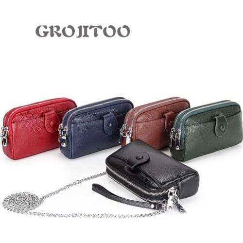 GROJITOO Small handbag head layer leather fashion multi-function double zipper handbag versatile chain small slung womens bag