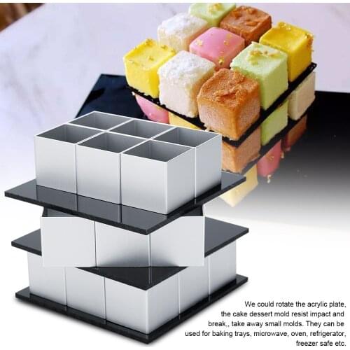 Metal Cube Square Shape Silicone Mold for Cake Decorating Tools DIY 3D Rotation Mousse Dessert Cake Moulds for Kitchen Baking
