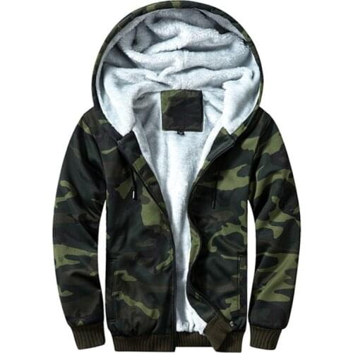 Fashion men Camouflage jacket Autumn Winter Plus velvet lining warm Casual hooded coat New mens thick fleece outerwear USA size