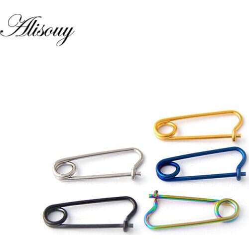 Alisouy 2PC Stainless Steel piercing earrings Trendy Unisex Punk Rock Style Safety Pin Ear Hook Stud Earrings Exquisite Jewelry