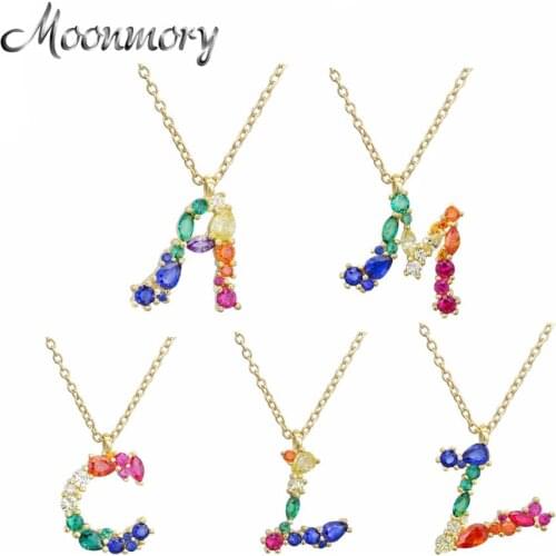 Moonmory Original Design 925 Sterling Silver Colorful Stone Letter W Pendant Necklace For Women Alphabet Necklace Opals Necklace