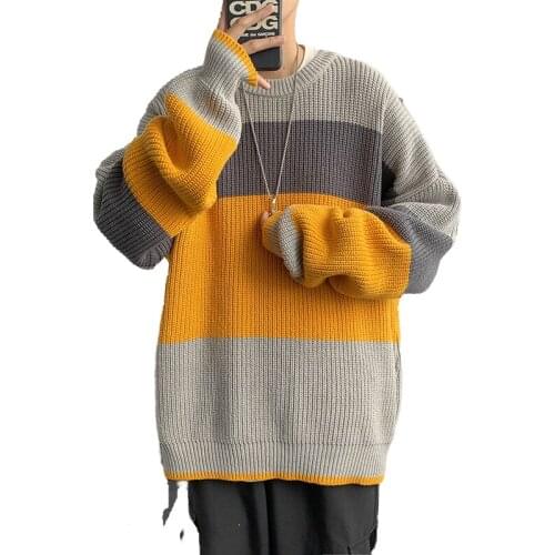 2021 new lazy style striped round neck student couple all-match loose sweater