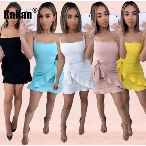 KaKan European and American New Womens Sexy Strap Dress 2020 Summer Irregular Bow Dress