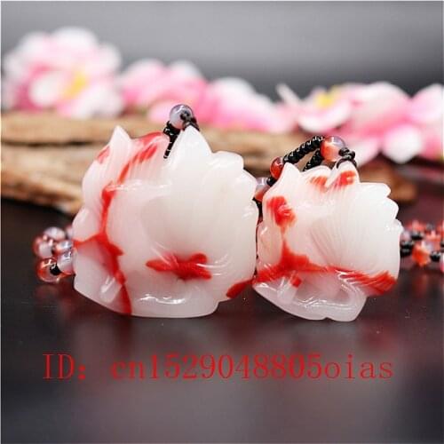 Natural Red White Chinese Jade Nine-tailed Fox Pendant Necklace Charm Jadeite Jewellery Fashion Carved Amulet Gifts for Women