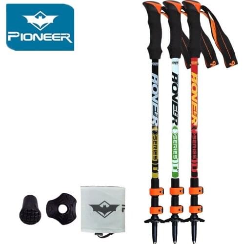 Pioneer 2pcs Lightweight Adjustable Length Carbon Fiber Trekking Pole Camping Hiking Walking Alpenstock Climbing Skiing Stick